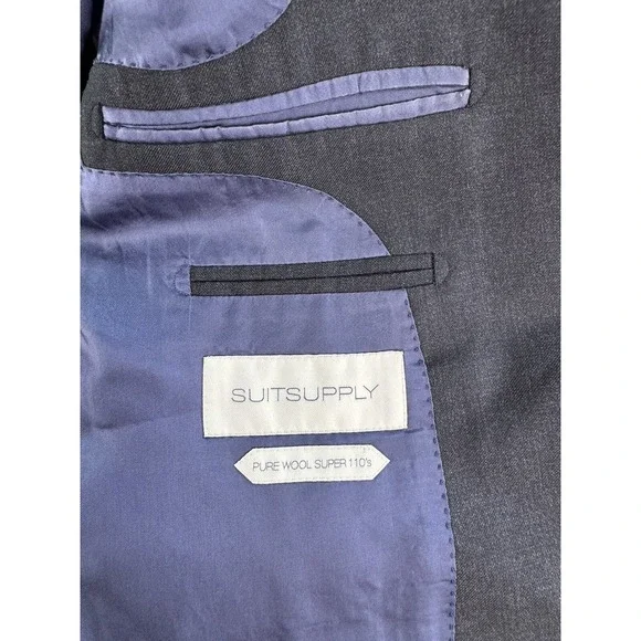 SuitSupply Suit Jacket 42 L Gray Wool Chambray Vitale Barberis Canonico Designer